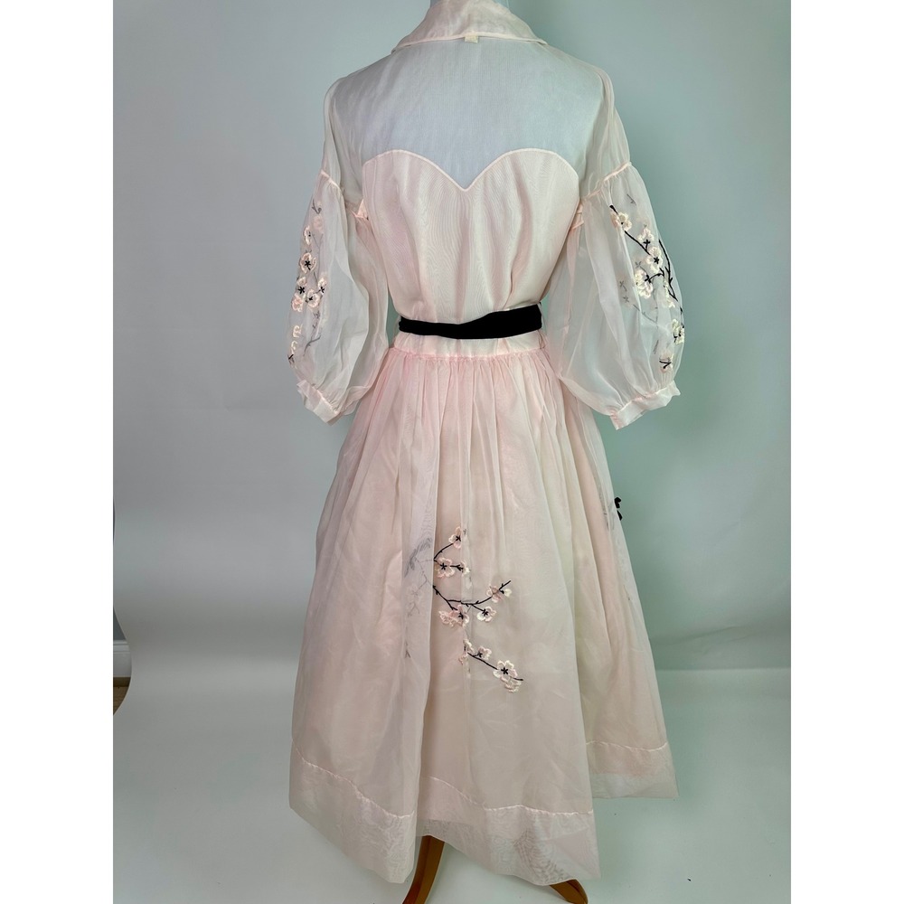 Eyeful by Ruth Flan Pink Nylon Organza Embroidered Dress Heart Neckline Vintage - Picture 7 of 11